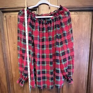Talbots Red and Navy Plaid Top